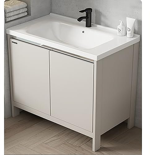 JSDMBD Waschbecken Keramik Waschtisch Badezimmer Badmöbel Handwaschbecken Aufsatzbecken Aufsatzwaschbecken Aufsatzwaschtisch Waschschale Waschschlüssele Standschrank Waschtisch mit Unterschrank