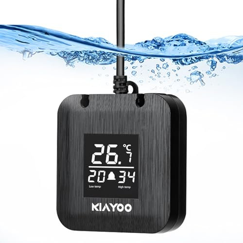 KIAYOO Aquarium Digital Thermometer, Tauchthermometer für Unterwasser mit hoher und niedriger Temperatur Alarm Genauigkeit 0,1℃, Wasserthermometer mit USB-Stromversorgung, HD LED Display