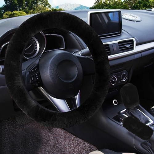 Lenkradbezug Plüsch, 3 Stück Lenkradbezug Winter, Lenkradabdeckung, Rutsch Warme Lenkradhülle Anti, Universal Lenkradhülle Fell Handbremse Schaltabdeckung und Lenkradschoner, Auto Zubehör (A)