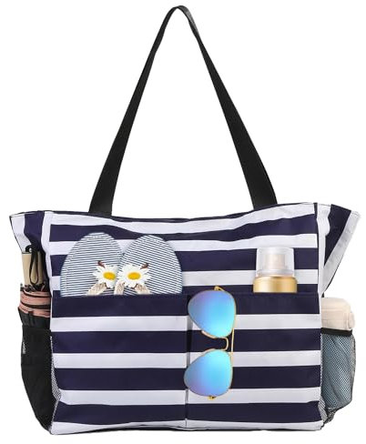 TAHAVICE Beach Tote Bags for Women with Zip, Large Waterproof Beach Bag with Pocket, Summer Beach Bags for Travel, Shopping, Pool, Gym