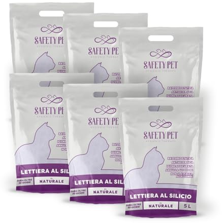 Safety Pet LETTIERA per Gatti SILICIO Super Assorbente Offerta Maxi Formato 30LT Naturale