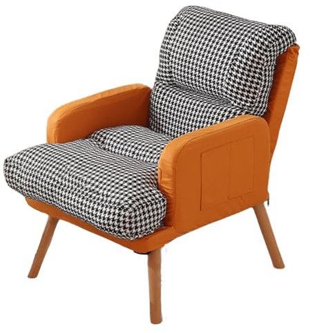 Relaxsessel mit Liegefunktion Modern Rückenlehne 5-Stufig Einstellbar Seitliche Aufbewahrungstaschen Sessel mit Hocker, Loungesessel, für Wohnzimmer, Schlafzimmer, Büro (Color : Basket Orange, Size