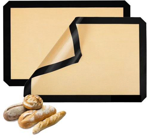 HOOMIL Backmatte, 2er Set Silikonmatte Backen, 40x30cm, Wiederverwendbar, BPA frei, Antihafte, Silikon Backunterlage Dauerbackmatte für Plätzchen Brot Fondant Gebäck Pizza