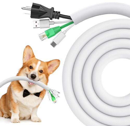 REFLYING Protezione per Cavi di Cani e Gatti, 3 metri-12,7mm Guaine per Cavi, Proteggere i Cavi dal Morso Degli Animali Domestici, Guaina Espandibile Intrecciata per la Gestione dei Cavi, Bianco