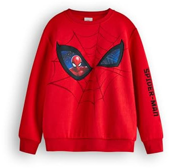 Marvel Spiderman Jungen Sweatshirt | Kinder Superhero Graphic Pullover mit Rundhalsausschnitt in Rot | Spider-Man Web & Augen Pullover Film Film Bekleidung | Comic Buch Charakter Kunst Merchandise
