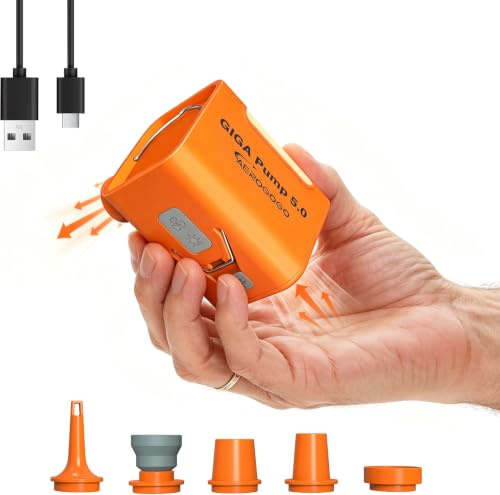 Aerogogo GIGA Pump 5.0, 5kPa Portable Air Pump for Inflatables, Rechargeable Battery, 3600mAh, Multifunctional Use for Outdoor, Compact & Portable, 5 Nozzles, IP55 Rating, 5 Year Warranty
