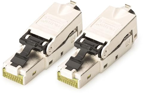 DIGITUS DN-93631 – Netzwerkstecker Cat 6A – 2 Stück – 360° Geschirmt – RJ45 Feldstecker Cat6A – Montage Werkzeuglos – 500 MHz – 10GBase-T – 10 Gbit/s – AWG 27/7 bis AWG 22/1