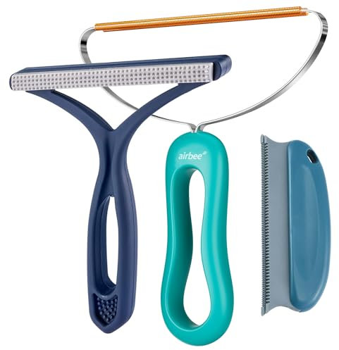 Airbee Pet Hair Remover 3-Pack, Lint Shaver Cleaner Pro, Fur Removal Tool, Portable Carpet Scraper, Fuzz Rollers Hairball Brush for Carpets, Clothes, Car Mats, Couch, Pet Bed, Furniture