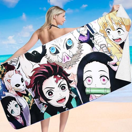 Powmag Strandtuch, Badetuch, Poolhandtuch, Strandtuch aus Mikrofaser für Reisen, Camping, Pool, Strandpartys (D-emon Slayer)