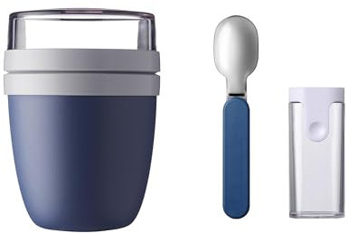 Mepal - Klapplöffel Set mit Lunchpot Ellipse - Praktischer Joghurtbecher & Müslibecher - Unterteilung für Joghurt & Müsli - Geeignet für Gefrierschrank, Mikrowelle & Spülmaschine - Nordic Denim