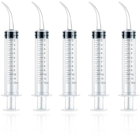 5 Pezzi 12ml Siringa Graduata Monouso per Irrigazione Strumento di Iniezione Della Siringa Denti con Punta Curva Siringa Senza Ago Siringa per Pulizia delle Cure Dentistiche