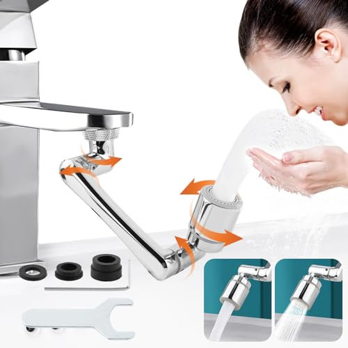 Wasserhahn Aufsatz Drehbarer Verlängerung Wasserhahn Verlängerungshahn Schwenkbarer Strahlregler 1440° Wasserhahnverlängerung mit 2 Wasserauslassmodi Wasserhahnaufsatz für Bad, Küche