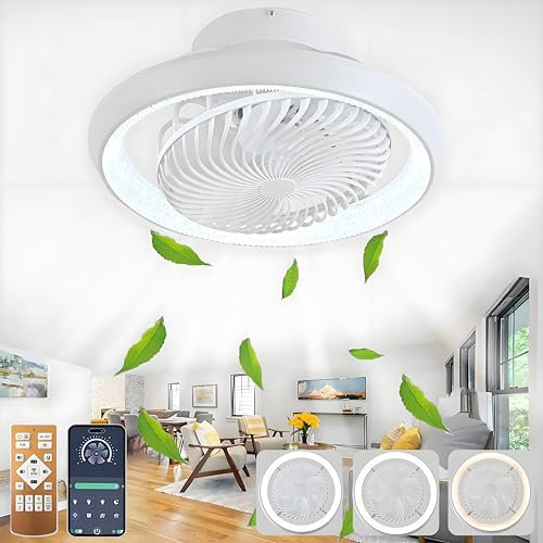 AJZXQM Ventilatore da Soffitto con Luce e Telecomando, Silenzioso Lampadario Ventilatore da Soffitto, 75W Dimmerabile Plafoniera con Ventilatore, Rotazione a 360°, Reversibile, 6 Velocità, Bianco
