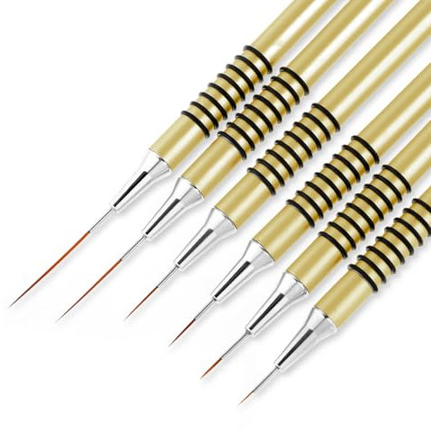 WLLHYF Nail Art Liner Brushes 6Pcs Fine Liner Striping Brush 5/7/9/11/20/25mm Nail Dotting Drawing Tool Metal Polish Painting Nail Design Pens for Long Lines Thin Details Fine Drawing