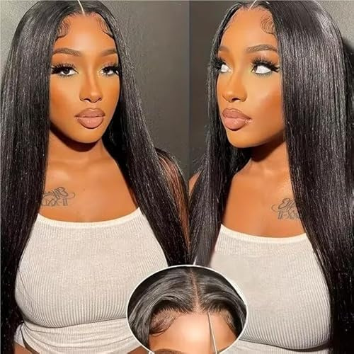 Straight Glueless Wigs Human Hair 4x4 Lace Front Human Hair Wig For Women Pre-cut Wear And Go Glueless Wig Middle Part HD 4x4 Lace Closure Wigs Ready To Go For Women No Glue No Gel 18 Inch