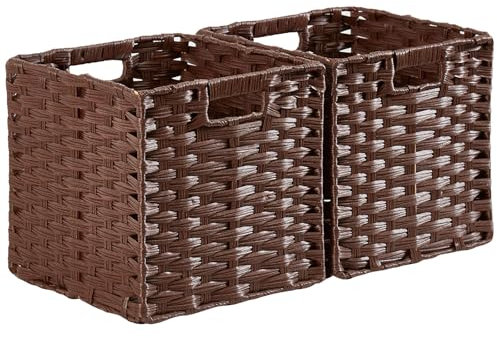 Mangata 28 cm Storage Cube Boxes, Rattan Effect Storage Baskets, Wicker Woven Polyrattan Material Closet Organizer, 28x28x28 cm, Anti-Mould, Easy to Clean(Espresso, 2 Pack)