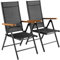 LIFERUN Gartenstühle Alu 2er Set, Gartenstuhl Hochlehner Klappbar mit 7-Fach Verstellbar Rückenlehne, Teakbraun WPC Armlehnen, Balkonstühle bis 120kg, Leicht Campingstühle, Komfortabel Wetterfest 2pcs