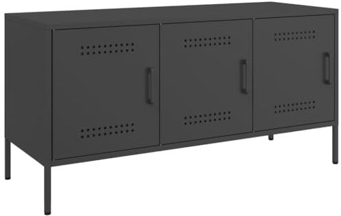 vidaXL Mueble para TV de Acero Negro 100,5x39x50,5 cm, Soporte de TV, aparador de TV, Mueble HiFi, Banco de TV, Armario para TV, Mueble Multimedia