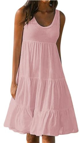Robe Ete Femme, Robe Short Demoiselle d'honneur Femme Courte Longue Ete Fluide Mi Robe Dentelle Femme Fluide Courte en Jeans Prom Dress Chemise Été (Rosa,XXL)