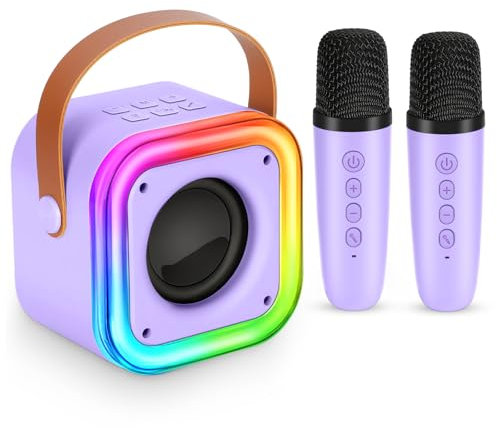 Spinosaurus Mini Karaoke Machine for Kids,Wireless Microphones with Portable Bluetooth Speaker 2 Mic & Colorful Led Light Speaker Singing Birthday Gifts for Girls 4+Year Old (Purple)