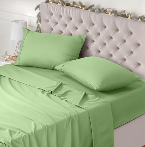 Utopia Bedding - Set Lenzuola Letto Matrimoniali 4 Pezzi 150x200 cm - Spazzolata Poliestre di Microfibra - Oeko-Tex Certificato - Lenzuolo con Angoli, Lenzuolo Piatto e 2 Federe 50x75, Verde Salvia