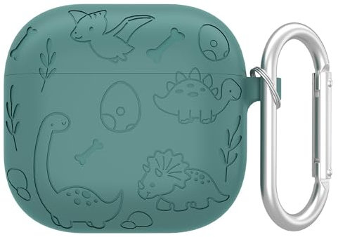 QJONSIU Custodia per AirPods 4, [Antiurto] [Anti-impronta] Custodia in Silicone Morbido Case con Moschettone, Custodia Protettiva-Verde