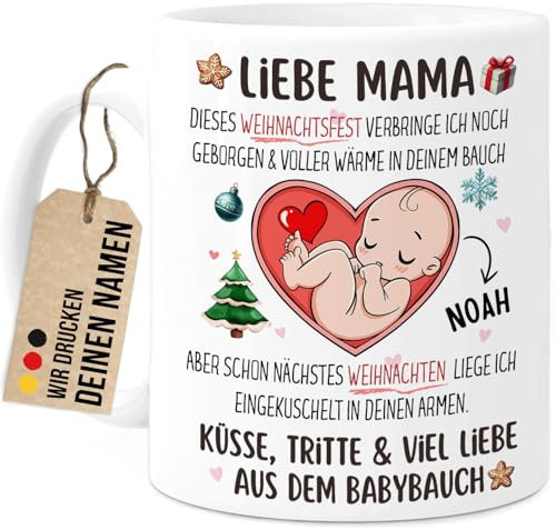 Tassenliebling® Mama Tasse personalisiert für werdende Mamas - Liebe Mama dieses Weihnachtsfest bin noch in deinem Bauch - Geschenk für werdende Mütter Baby - 330ml Keramik