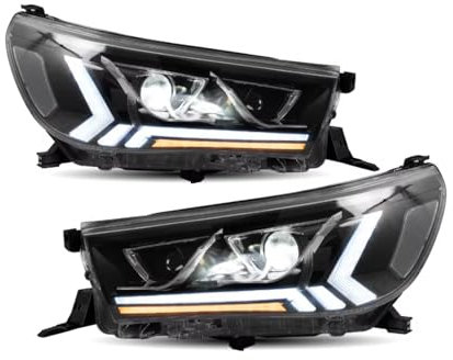 CGBWMB Faro Principal Para Toyota para HILUX para REVO 2021 para DRL señal de giro frontal completa linterna LED para cabeza lente Led faros de coche Juego De Faros Delanteros(H lens)