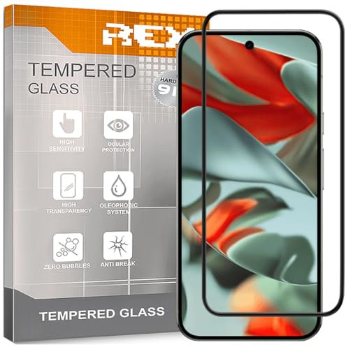 REY Protector de Pantalla Curvo para Google Pixel 9 - Pixel 9 Pro, Negro, Cristal Vidrio Templado Premium, 3D / 4D / 5D, Anti Roturas