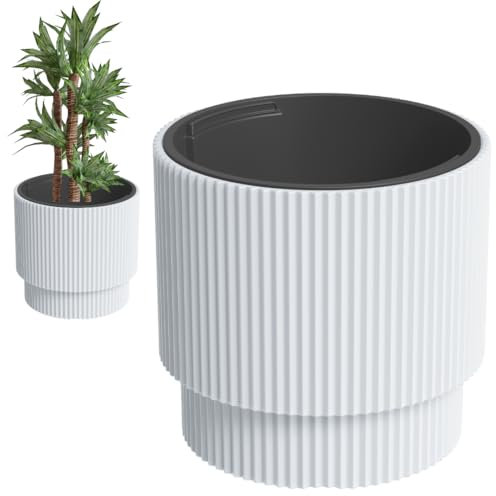 DTU24 Blumentopf mit Einsatz, Blumenkübel aus Kunststoff, Übertopf, Pflanzkübel zylindrisch (Weis,ø 30 cm)