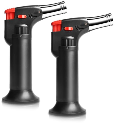Lot de 2 briquets tempête avec 4 flammes à jet – Rechargeable au gaz – Briquet électrique coupe-vent pour bougies, cuisson, camping, barbecue, cheminée, cadeaux pour hommes (sans gaz)