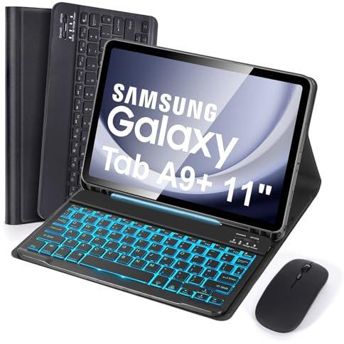 SOPPY Backlit Keyboard Case with Mouse for Samsung Galaxy Tab A9+ / A9 Plus 11 Inch (SM-X210/X215/X216/X218), UK Layout, Slim Cover with Detachable Keyboard for Samsung Tab 11,Black