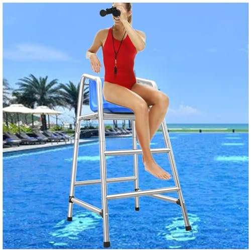 Silla de salvavidas de 120 cm, 150 cm y 180 cm de alto para piscinas, lagos y playas, taburete de acero inoxidable con orificio para sombrilla y gancho para salvavidas y asiento cómodo, silla de árb