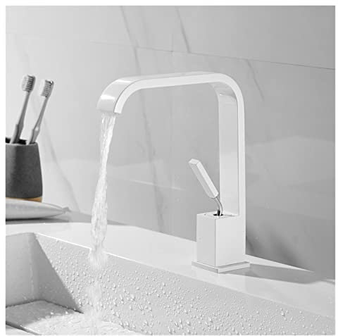 Robinet Salle Bain, Robinet de lavabo de lavabo moderne Mélangeur de salle de bain Tap noir/blanc lavabo robinet robinet simple robinet de cascade chaude et froide, Lavabo de salle de bain(blanc)