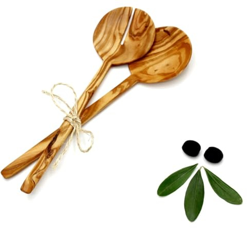 DAGDEG Salatbesteck aus Olivenholz, Servierbesteck, Servierlöffel, Holzbesteck, Salatgabel und Servierlöffel, Salatlöffel, Besteckset Holz, ca.27 cm