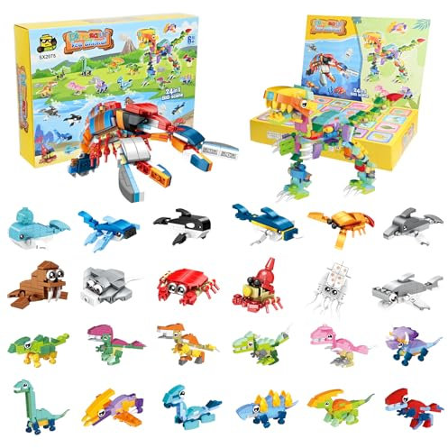 PATEMZON Set di 24 Animali Blocchi da Costruzione 12 IN 1, Regalini Fine Festa per Bambini, Costruzioni Mattoncini, Regalo Festa Compleanno per Invitati