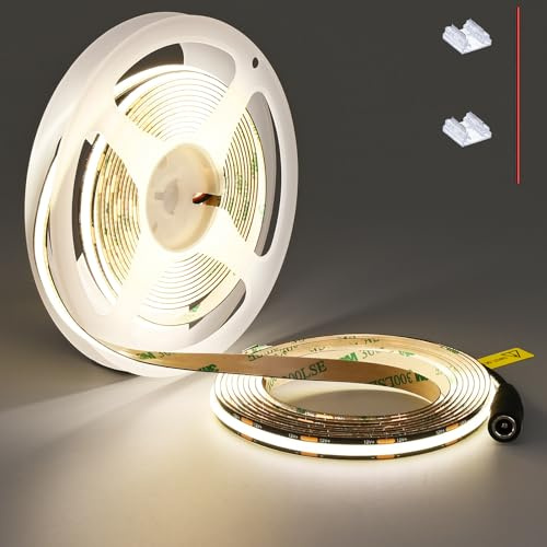 TOPAI COB LED Streifen 5M 4000K Naturweiß Schwarz PCB 12V LED Band | Selbstklebend, 480LEDs/M, CRI92+, 800lm/M, Flexibel 8mm Breite, Schneidbar für Küchen, TV, Schlafzimmer
