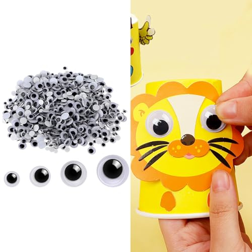 1280 pcs Wiggle Googly Eyes Self Adhesive Black White Sticky Back Wobbly Eyes Plastic Craft Eyes 4mm to 12mm for DIY Scrapbooking Crafts