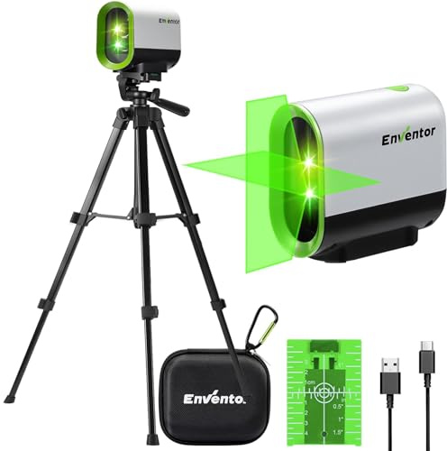 Enventor Laser Wasserwaage mit Stativ, Grüner Kreuzlinienlaser 25m Reichweite, Selbstnivellierend, 2200mAh Akku, Pulsmodus, Horizontal/Vertikal/Kreuzlinien für Innenausbau und Bauwesen