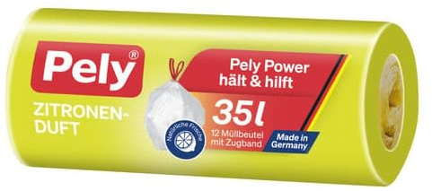 Pely® Zugband-Beutel Zitrone-Duft, 35 Liter, 12 Stück (12 piece)