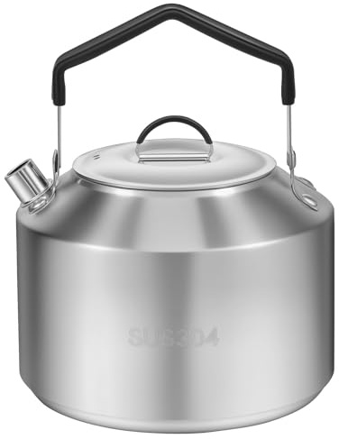 Camping Kettle Portable Camp Tea Coffee Pot Stainless Steel Teapot with Anti Scald Handle Fast Heating Boiling Water for Outdoor Campfire Hiking Camping Picnic Outdoor Activity(1.5L)