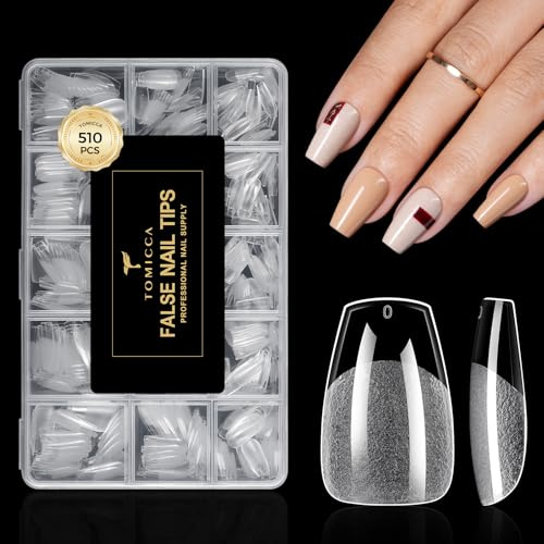 TOMICCA 510Pcs 15 Sizes Ultra-Matte Pre-Shaped Short Coffin Nail Tips | Full Cover Clear Press On Nails, Acrylic False Nails, Buff-Free, Natural, Long-Lasting for Nail Extension & DIY Nail Art