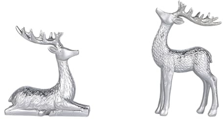 Mini Rentier Deko, 2 Stück Metall Goldene Hirsch Figur Skandinavischer Stil Wohnzimmer Tv Schrank Weihnachtsdeko Tischdeko,Kleiner Hirsch Deko FüR Schreibtisch, Regale,Weihnachtsdekoration (Silber)