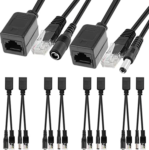 HAAMNING7 PoE Splitter RJ45 Injektor Adapter-Kabel Powered Ethernet-Splitter für IP Kamera CCTV Überwachung, mit 5,5x2,1 mm DC Stecker RJ45, 4 Paar Passives PoE Adapter