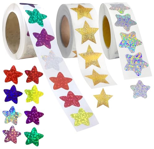 1500 Stück Sternen Sticker 3 Rollen In Gold Silber Bunt 2.5cm Aufkleber Sterne Glitzer Belohnung Sticker Aufkleber Sterne Gold Deko Für Karten Scrapbooking Geschenkverpackung