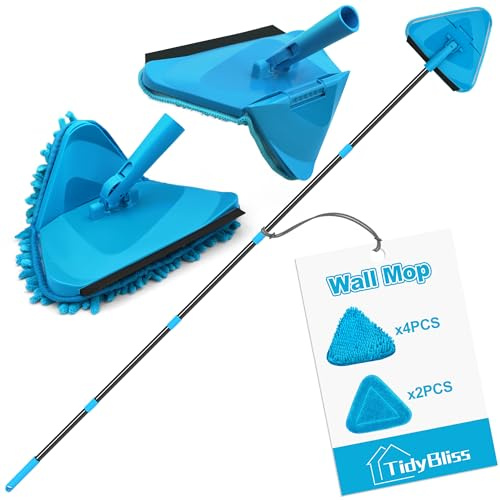 TidyBliss Upgraded Foldable Wall Cleaner Mop with 202cm Long Handle (Blue)