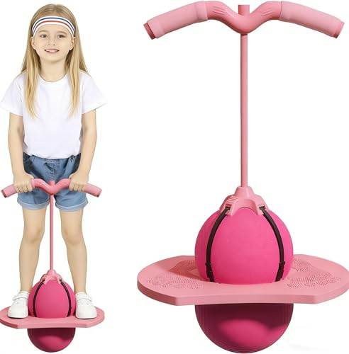 Ligtmor Ballon Sauteur d'équilibre pour Enfants, Ballon sauteurs avec Barre, Ballon Sauteur Pogo pour Enfants de 6 à 8 Ans, Jouet d'extérieur pour Enfants (Pink)