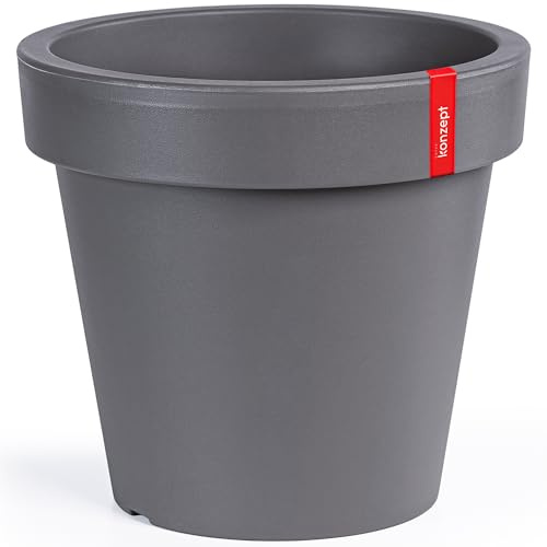 KONZEPT Blumentopf groß 39 cm Durchmesser, 27 L – Übertopf aus Kunststoff in konischer Optik, UV- & frostbeständig, Kratzfest, ideal für Zuhause, Balkon, Terrasse & Garten, Grau