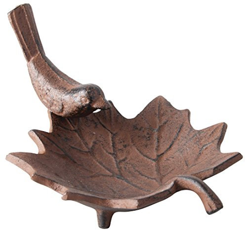 Esschert Design Vogeltränke Gusseisen in Blattform mit Vögelchen