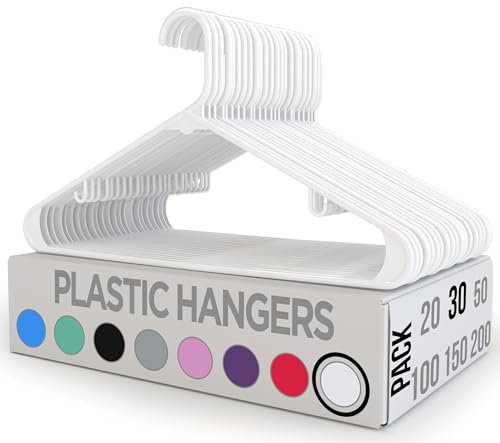 Utopia Home Perchas Blancas de Plástico 30 Paquetes con Ganchos - Perchas Blancas Duraderas y Resistentes Que Ahorran Espacio para Abrigos, Faldas, Pantalones, Vestidos, Etc